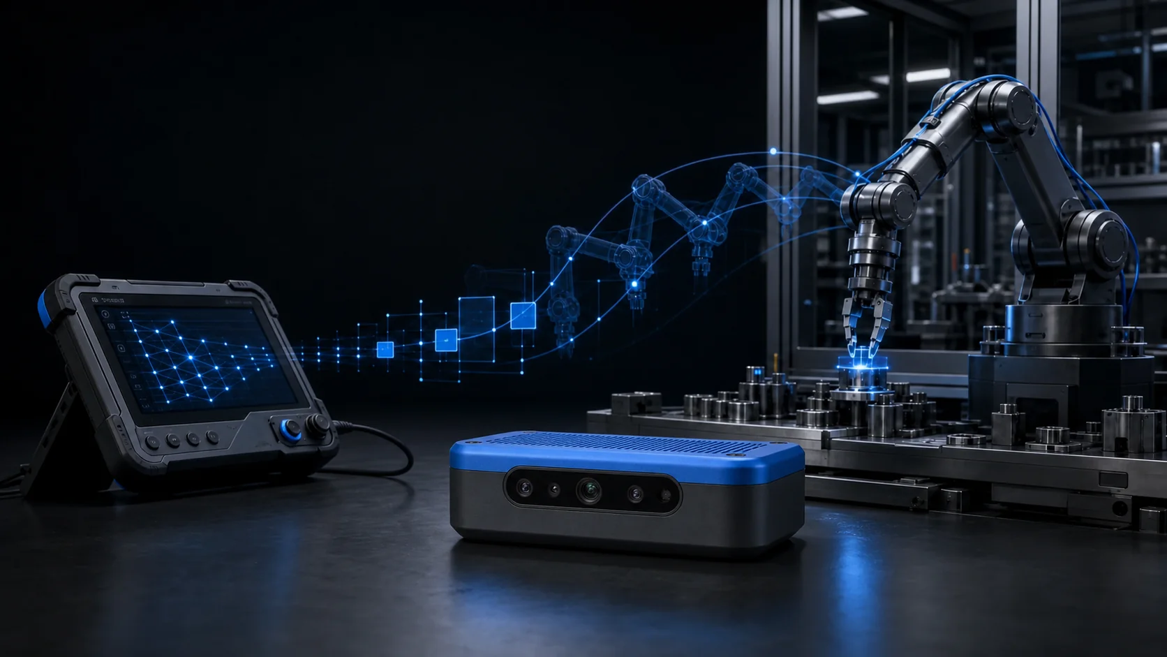 Concept visualization of a custom robot Data Cell collecting demonstrations